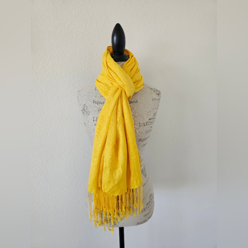 Spectrum Marigold Yellow Pashmina Shawl – 100% Rayon Made in India Boho Fringed